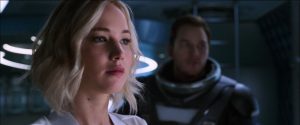 Image of Aurora with Jim in space armor watching the Chief go